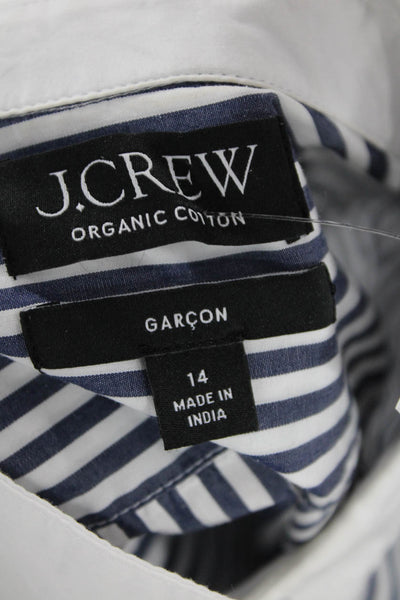 J Crew Women Basic Striped Blue Cotton Collared Button-Up Long Sleeve Size 14