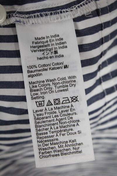 J Crew Women Basic Striped Blue Cotton Collared Button-Up Long Sleeve Size 14