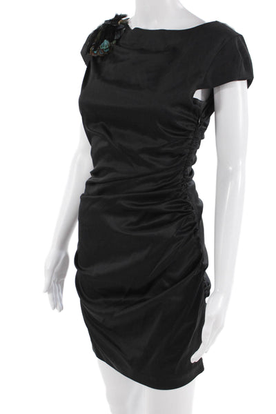 Ali Ro Womens Bodycon Mini Dress Black Silk Short Sleeve Size 4
