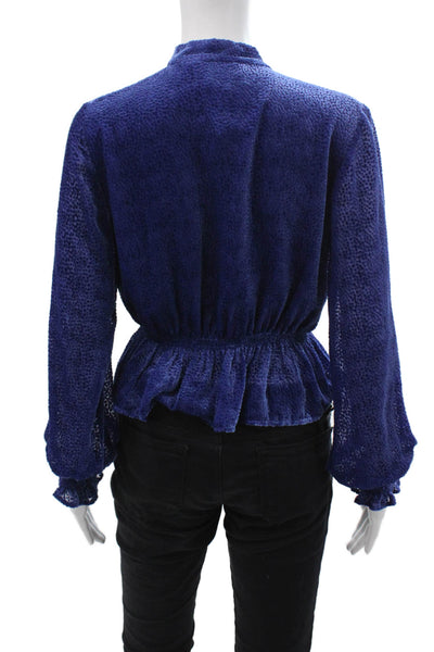Intermix Women Blue V-Neck Tie-Front Bohemian Long Sleeve Blouse Size S