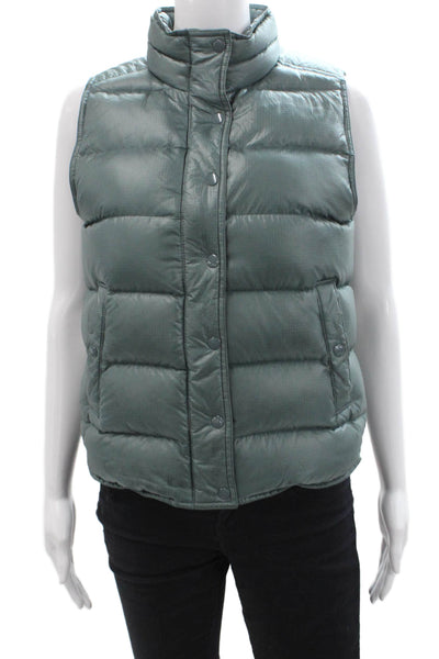 J Crew Women Quilted Puffer Vest Green 100% Nylon Button High Neck Size S