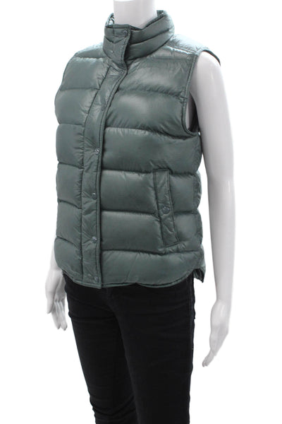J Crew Women Quilted Puffer Vest Green 100% Nylon Button High Neck Size S