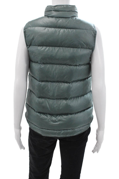J Crew Women Quilted Puffer Vest Green 100% Nylon Button High Neck Size S