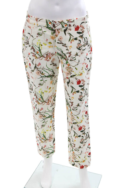 Zara Woman Women Cropped Ankle Pants White Floral Polyester Blend Size M