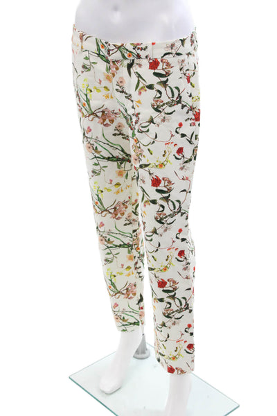 Zara Woman Women Cropped Ankle Pants White Floral Polyester Blend Size M