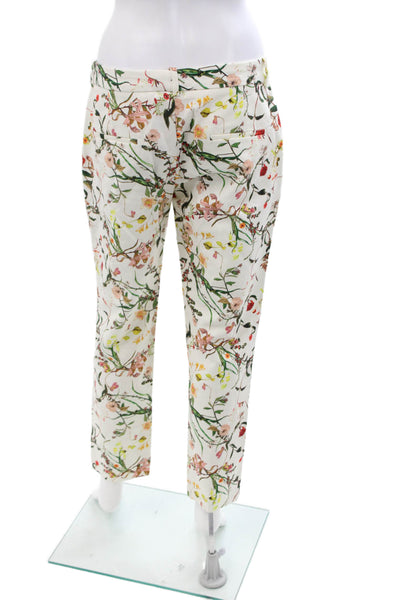 Zara Woman Women Cropped Ankle Pants White Floral Polyester Blend Size M