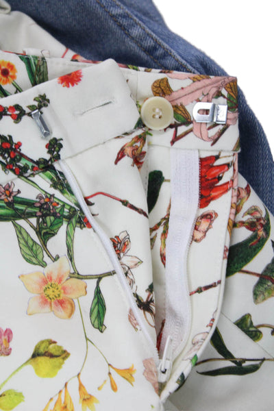 Zara Woman Women Cropped Ankle Pants White Floral Polyester Blend Size M