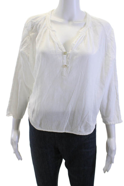 Sunny Women Tunic White V-Neck 3/4 Sleeve Cotton Boho Size 0