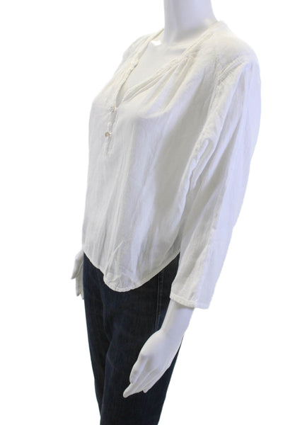 Sunny Women Tunic White V-Neck 3/4 Sleeve Cotton Boho Size 0