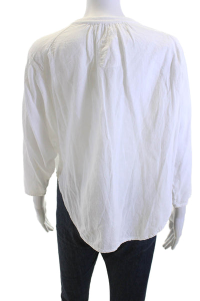 Sunny Women Tunic White V-Neck 3/4 Sleeve Cotton Boho Size 0