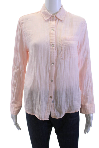 Rails Women Collared Long Sleeve Button-Up Cotton Blouse Pink Size XS