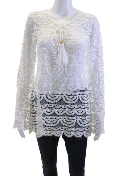 PQ Women Tunic Blouse White Long Sleeve Bohemian Polyamide Size XS