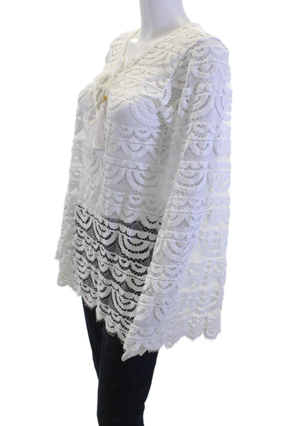 PQ Women Tunic Blouse White Long Sleeve Bohemian Polyamide Size XS