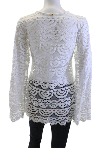 PQ Women Tunic Blouse White Long Sleeve Bohemian Polyamide Size XS