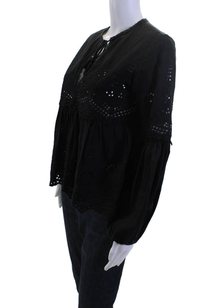 Misa Womens Black Bohemian Long Sleeve Cotton Blouse Size XS