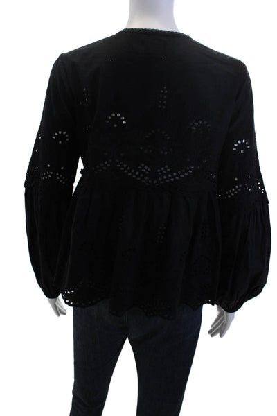 Misa Womens Black Bohemian Long Sleeve Cotton Blouse Size XS