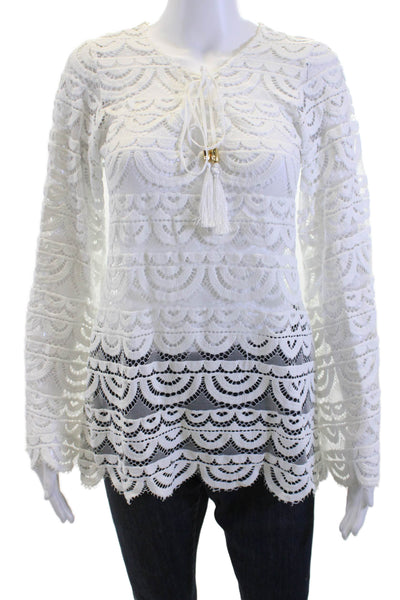 PQ Women Tunic White Bohemian Long Sleeve Drawstring Polyamide Size S