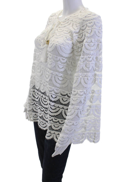 PQ Women Tunic White Bohemian Long Sleeve Drawstring Polyamide Size S