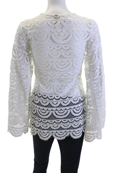 PQ Women Tunic White Bohemian Long Sleeve Drawstring Polyamide Size S