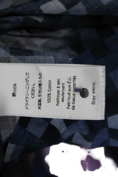 Warm Women Blue Cotton Mock Neck 3/4 Sleeve Geometric Blouse Size 0
