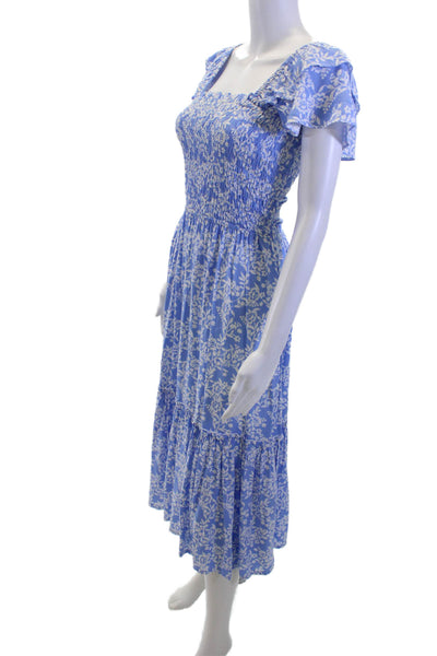 Walker & Wade Women Maxi Sundress Blue Floral Square Neck Short Sleeve Size XS