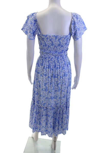Walker & Wade Women Maxi Sundress Blue Floral Square Neck Short Sleeve Size XS