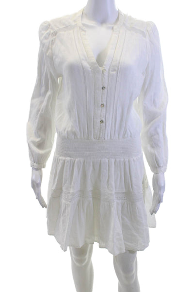Rails Womens Shirt Dress White V-Neck Long Sleeve Linen Rayon Size XS