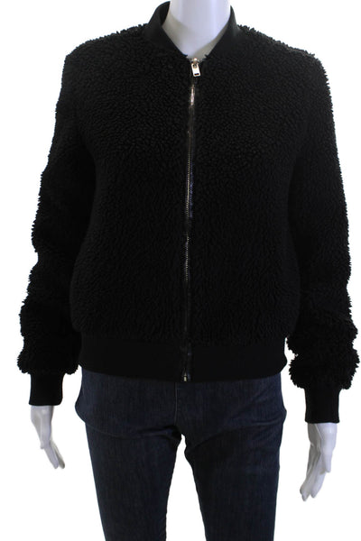 Philanthropy Women Bomber Jacket Black Zip Crew Neck Size XS