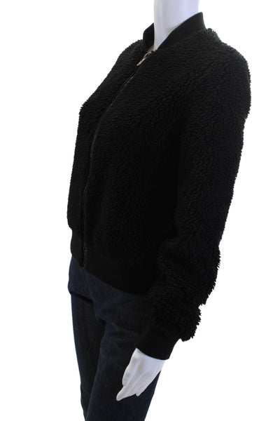 Philanthropy Women Bomber Jacket Black Zip Crew Neck Size XS