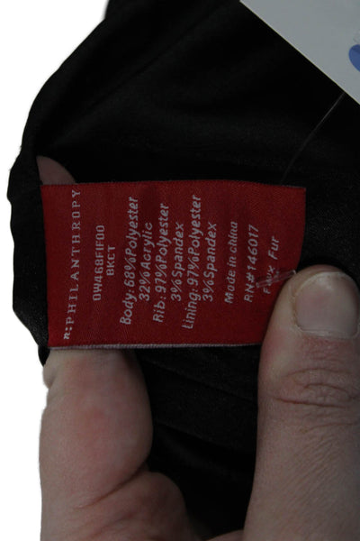 Philanthropy Women Bomber Jacket Black Zip Crew Neck Size XS