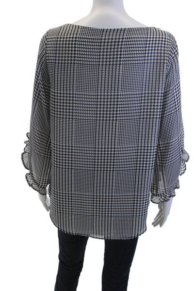 Calvin Klein Womens Tunic Blouse Black Check Round Neck 3/4 Sleeve Size M