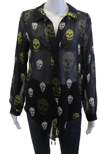Vintage Havana Women Collared Skull Graphic Button-Up Blouse Long Sleeve Size S