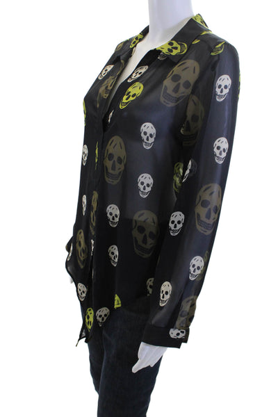Vintage Havana Women Collared Skull Graphic Button-Up Blouse Long Sleeve Size S