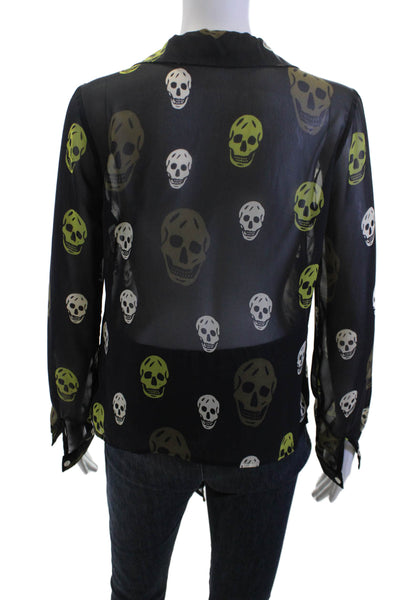 Vintage Havana Women Collared Skull Graphic Button-Up Blouse Long Sleeve Size S