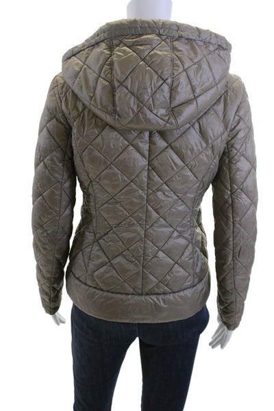 Bernardo Women Quilted Puffer Jacket Brown High Neck Drawstring Size XS