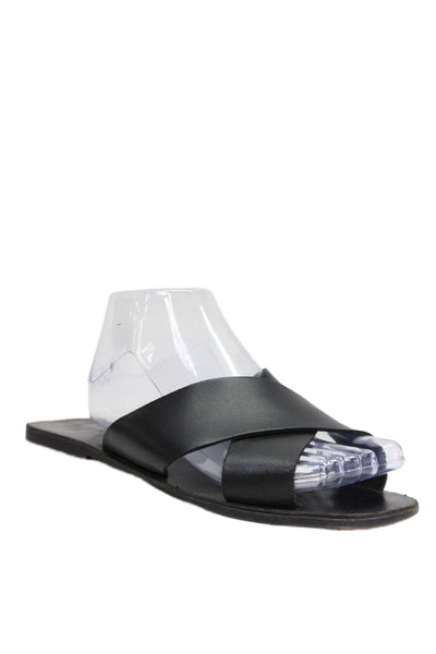 Seychelles Women Leather Cross Strap Slide On Sandals Black Size 8.5