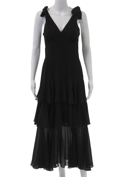 Wayf Women Maxi Sundress Black V-Neck Midi Sleeveless Polyester Size 8
