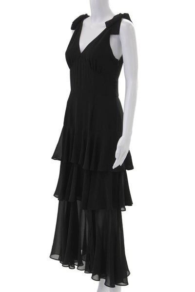 Wayf Women Maxi Sundress Black V-Neck Midi Sleeveless Polyester Size 8