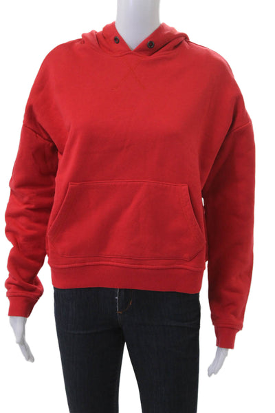 Wesley Women Pullover Hoodie Red Button Long Sleeve College Size L