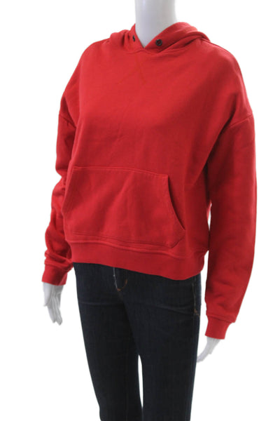 Wesley Women Pullover Hoodie Red Button Long Sleeve College Size L