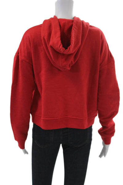 Wesley Women Pullover Hoodie Red Button Long Sleeve College Size L