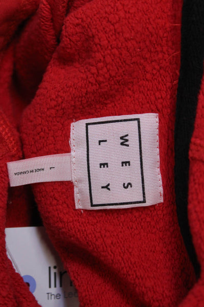 Wesley Women Pullover Hoodie Red Button Long Sleeve College Size L