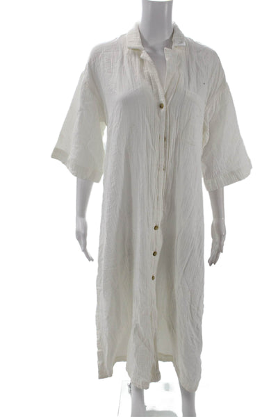 Madewell Women Kaftan Shirt Dress White Cotton 3/4 Sleeve Collared Midi Size S