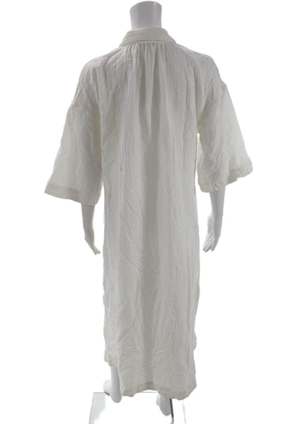 Madewell Women Kaftan Shirt Dress White Cotton 3/4 Sleeve Collared Midi Size S