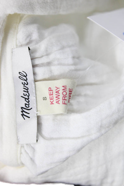 Madewell Women Kaftan Shirt Dress White Cotton 3/4 Sleeve Collared Midi Size S