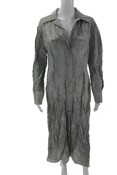 Vince Women Shirt Dress Gray Long Sleeve Collared Button Mid-Calf Size M