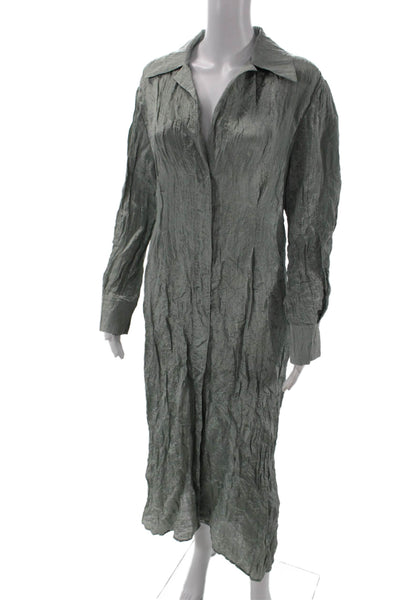 Vince Women Shirt Dress Gray Long Sleeve Collared Button Mid-Calf Size M