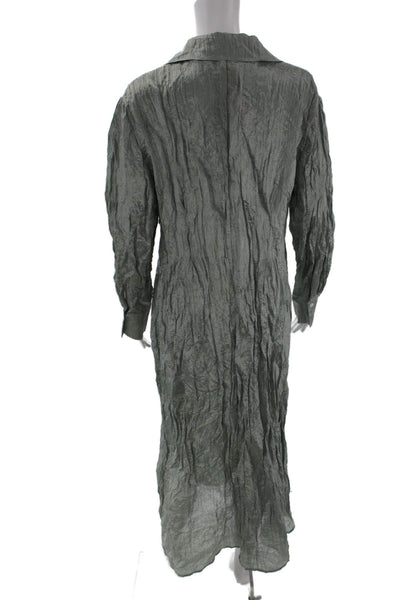 Vince Women Shirt Dress Gray Long Sleeve Collared Button Mid-Calf Size M
