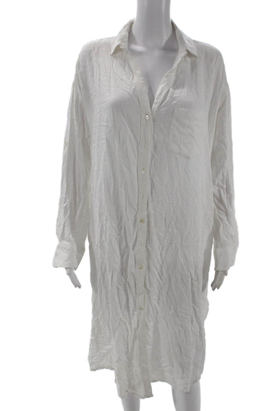 L Space, Women, Shirt Dress White Long Sleeve Collared Midi Button Size M