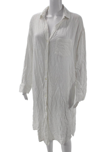 L Space, Women, Shirt Dress White Long Sleeve Collared Midi Button Size M